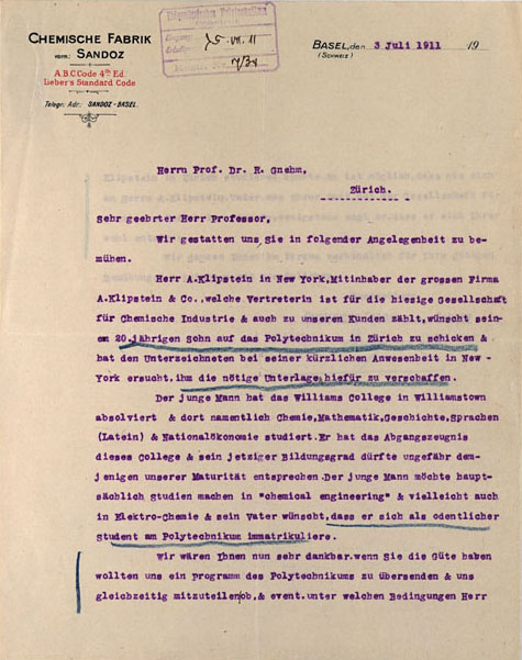 Brief von Georg Wagner an Robert Gnehm 3.7.1911