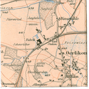 Auschnitt Oerlikon der Siegfriedkarte von 1879